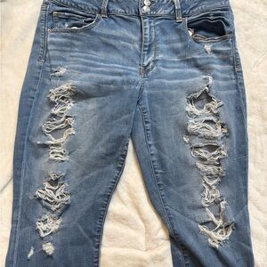 American Eagle Outfitters Ripped Blue Artist Crop Jeans 18R